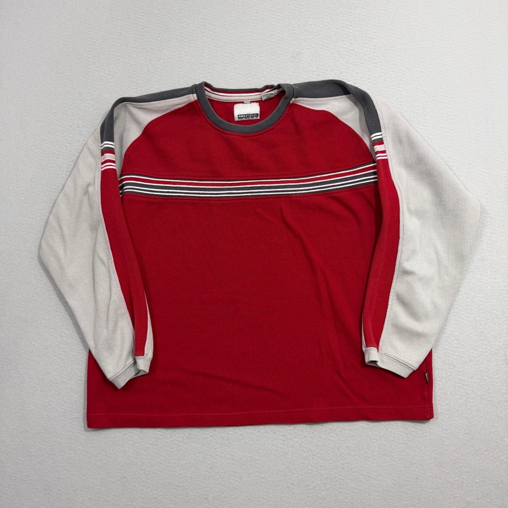 Vintage Point Zero Shirt XL Red Long Sleeve Crew Neck Ribbed Striped Y2K Skater